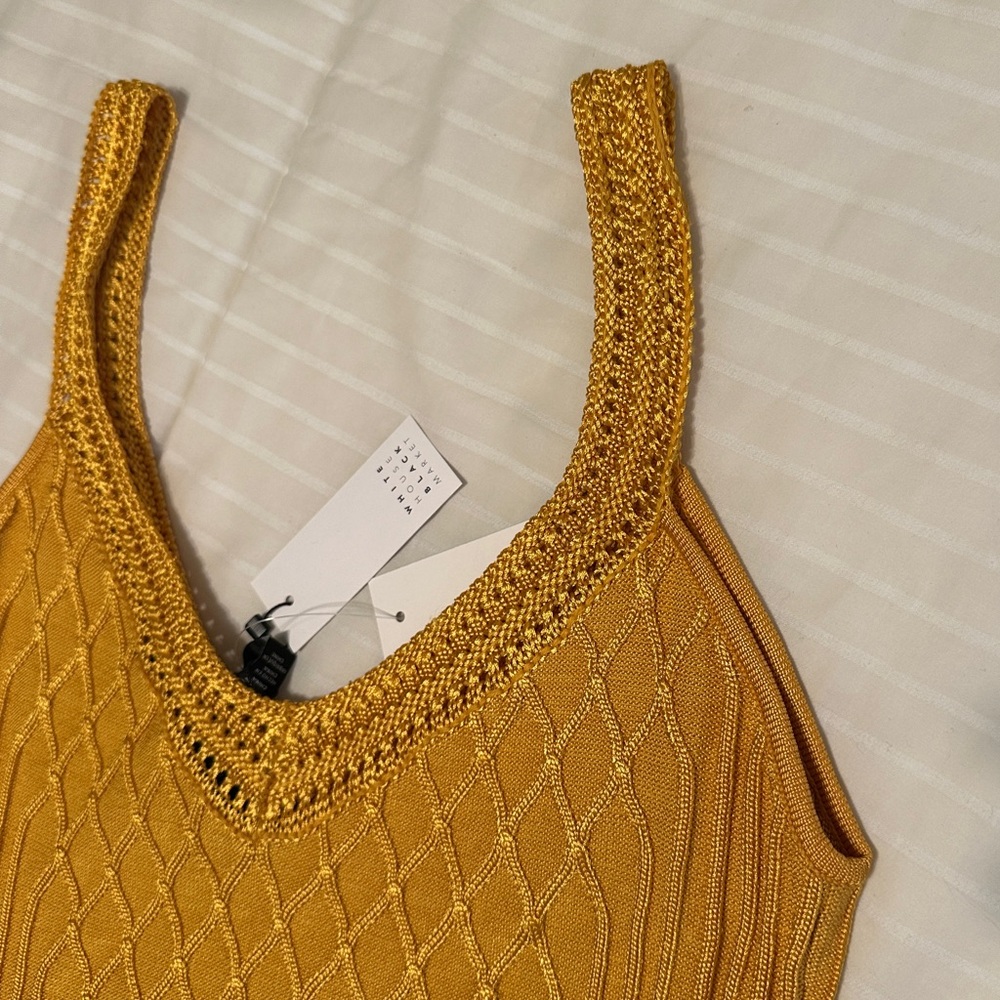 NWT White House Black Market V Neck Crochet Trim Tank in Marigold - Picture 9 of 10